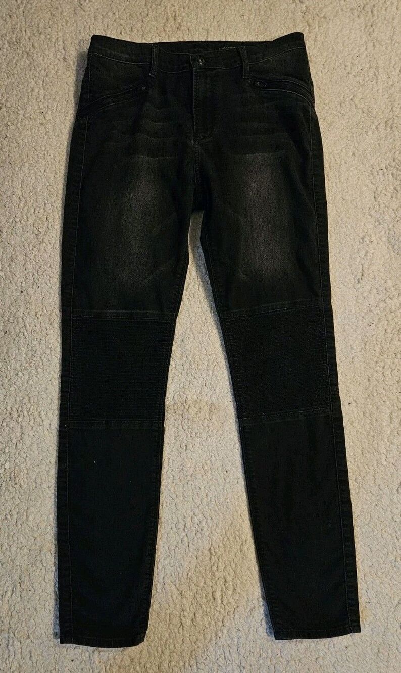 Black Orchid Payton Moto Skinny Jeans Womens 31 Ebony Black Biker Stretch Denim